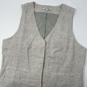 Madewell Women's Single-Breasted Vest in 100% Linen Size 12 Beige Minimalist